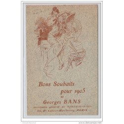 CHERET Jules : carte postale illustrée pour les voeux de 1905 de Georges BANS envoyée a  l'illustrateur Henri CHAPRONT -