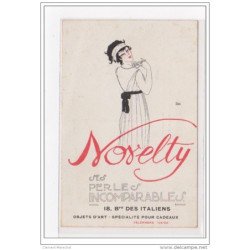 PUBLICITE pour le magasin "NOVELTY" a  Paris (perles et objets d'art) illustrée par Paul IRIBE vers 1910 - très bon