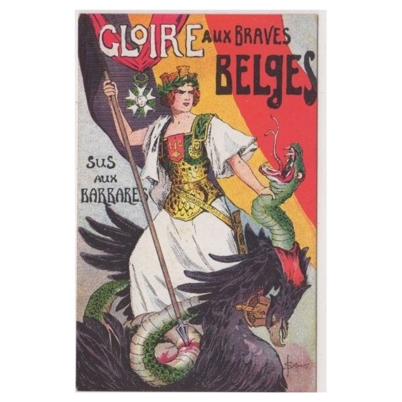 SOLOMKO (illustrateur russe) : "gloire aux braves belges - sus aux barbares" (patriotique ww1) - très bon état