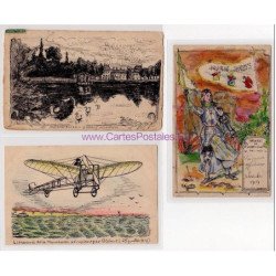 CUVILLIER Maurice : lot de 7 cartes postales dessinées a  la main (auteur de bandes-dessinées) (Jeanne d'Arc- Aviation)