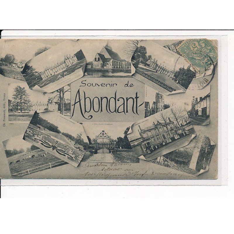ABONDANT : Carte Souvenir, Divers lieux de la Ville - très bon état