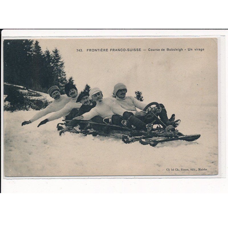 Frontière Franco-suisse, course de Bobsleigh, un virage - très bon état