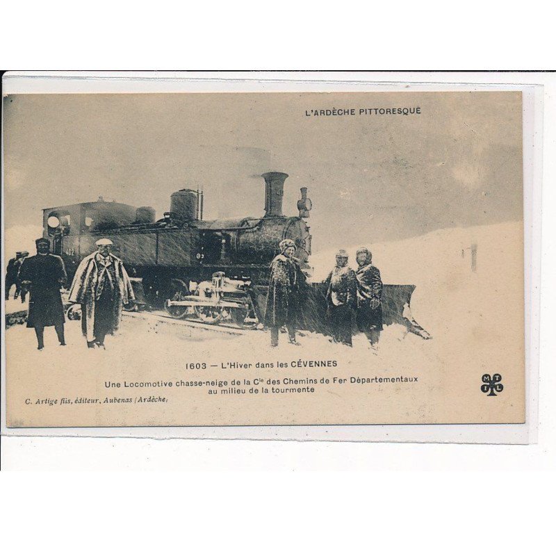 Une Locomotive chasse-neige de la Compagnies des Chemins de fer Départementaux au milieu de la Tourmente - très bon état