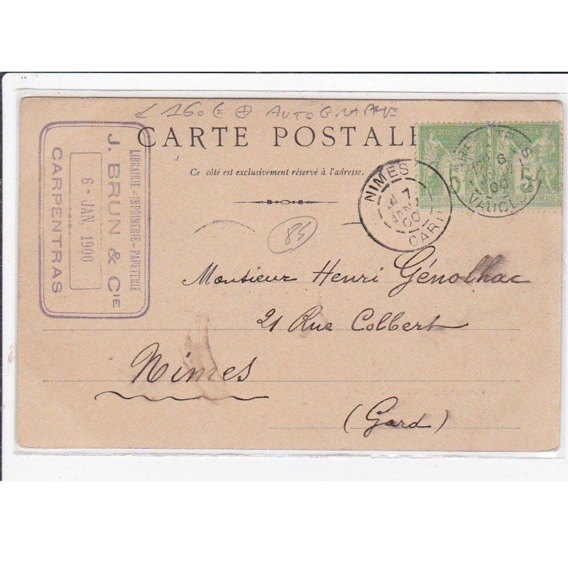 CARPENTRAS : autographe de l'éditeur de cartes postales illustrées BRUN (correspondance cartophile)