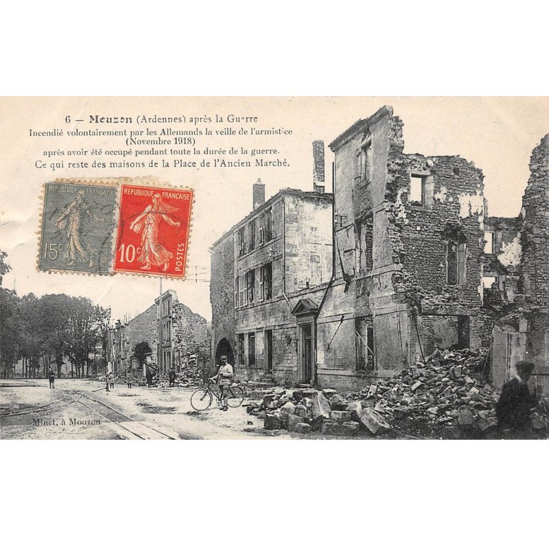 MOUZON après la guerre - Ce qui reste des maisons de la Place de l'Ancien Marché - état