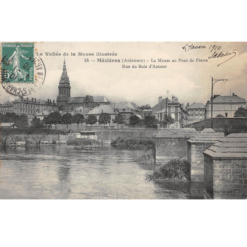 MEZIERES - La Meuse au Pont de Pierre - Rue du Bois d'Amour - très bon état