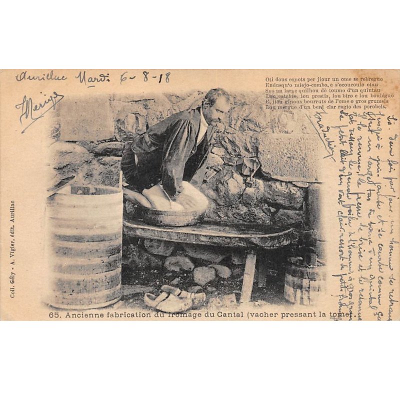 Ancienne fabrication du Fromage du Cantal (Vacher pressant la tomer) -très bon état