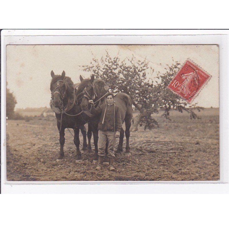 BOUY SOISY : carte photo d'une scène de labour (agriculture) - état