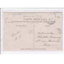 A LOCALISER : carte photo d'un groupe d'hommes travaillant à la création d'une barrière (bois - hache) - état