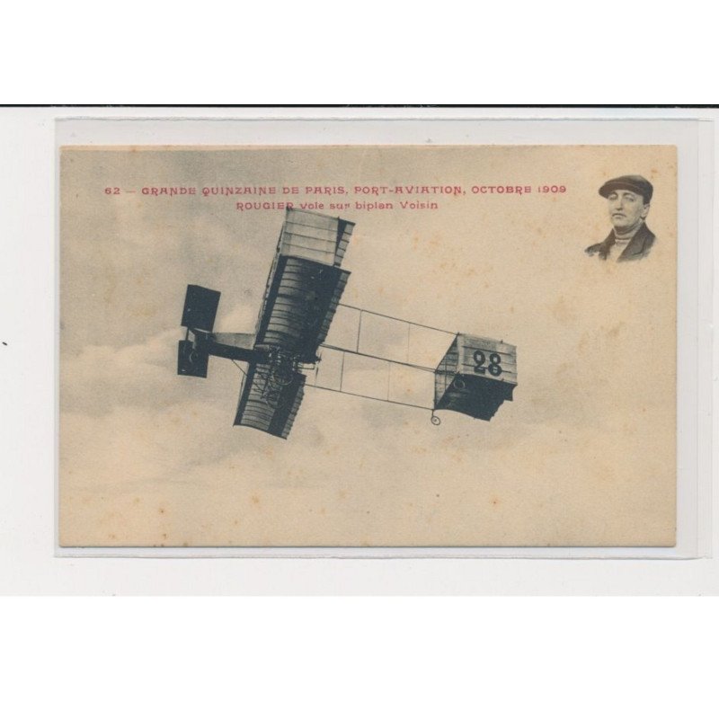 JUVISY - Port-Aviation - Grande quinzaine de Paris 1909 - Rougier vole sur biplan Voisin - très bon état
