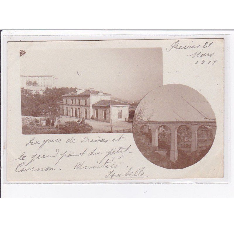 PRIVAS : carte photo de la gare et du grand pont du Petit Tournon en 1901 - très bon état PRIVAS : carte photo de la gare et du grand pont du Petit Tournon en 1901 - très bon état