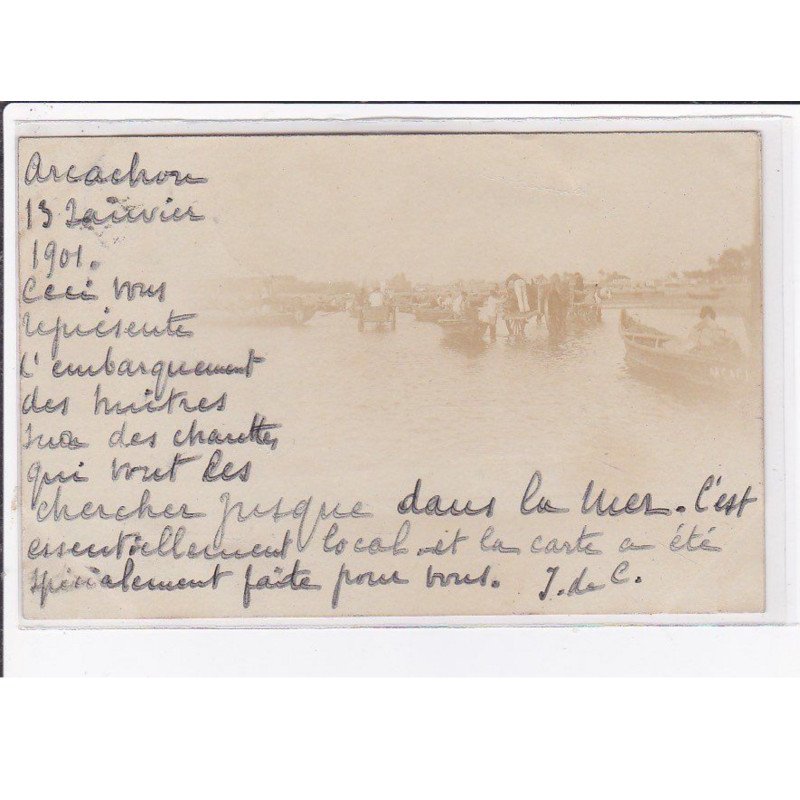 ARCACHON : carte photo (en 1900 - embarquement des huitres sur des charettes) - très bon état