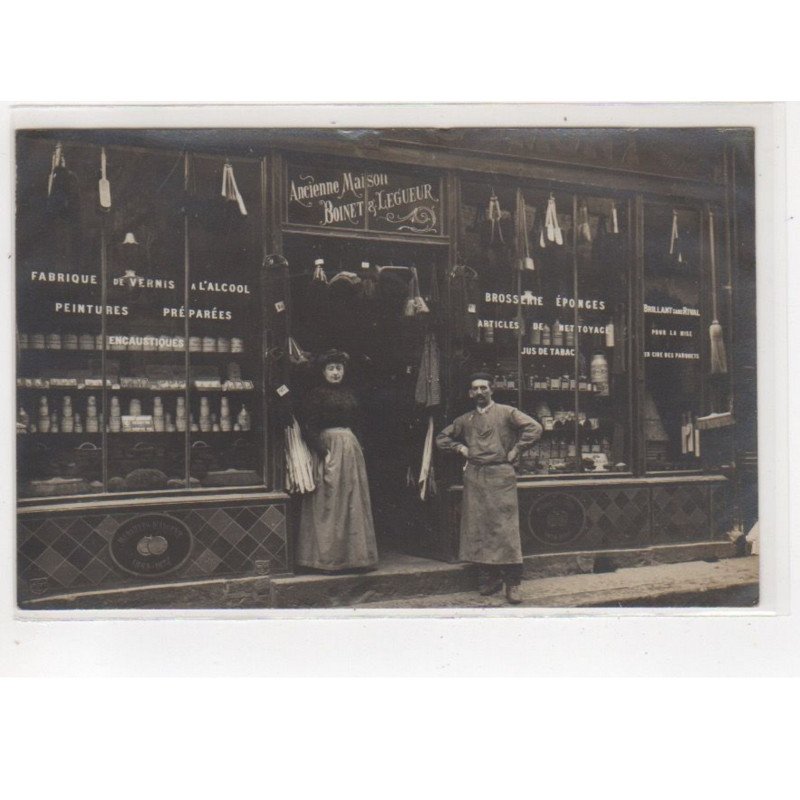 AMIENS : carte photo de la quincaillerie BOINET et LEGUEUR (couleurs et vernis) - très bon état