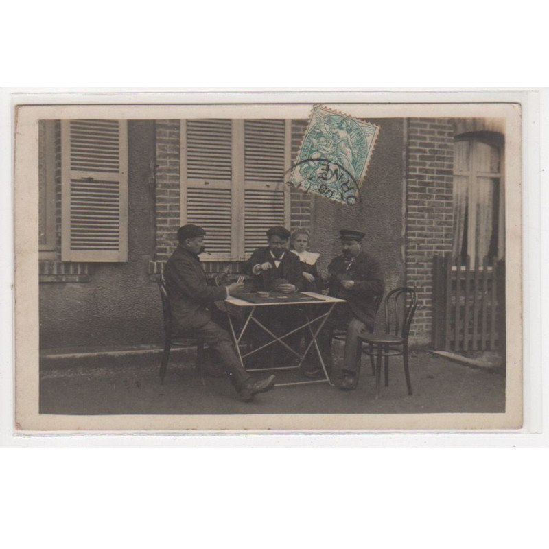 A LOCALISER : carte photo de joueurs de cartes (jeux) - très bon état