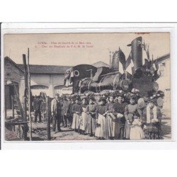 PEZENAS : fêtes de Charité 1909 - le char des employés du P-L-M. de LUNEL (locomotive - train) - très bon état