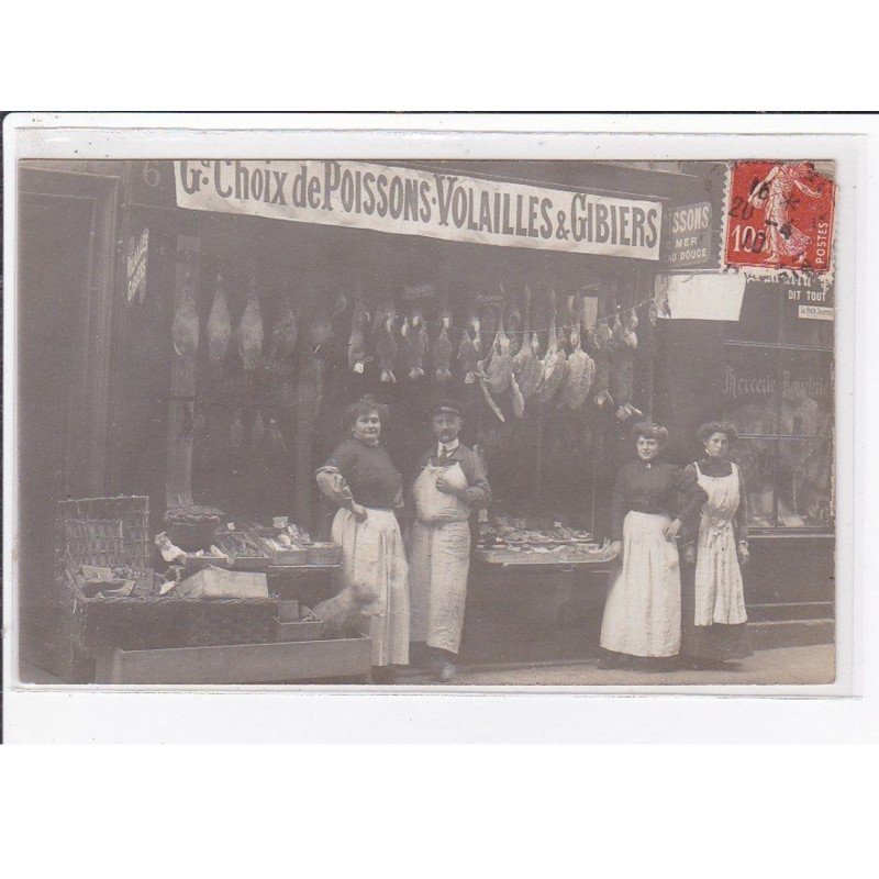 PARIS 16ème : carte photo de la poissonnerie et boucherie au 6 rue des Bauches (GIRARDON) - très bon état PARIS 16ème : carte photo de la poissonnerie et boucherie au 6 rue des Bauches (GIRARDON) - très bon état