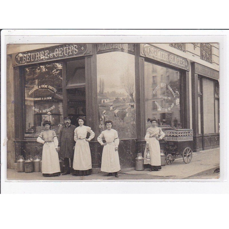 PARIS 16ème : carte photo du magasin BOF (beurre oeufs fromages) LECOEUR au 128 rue Mozart - état