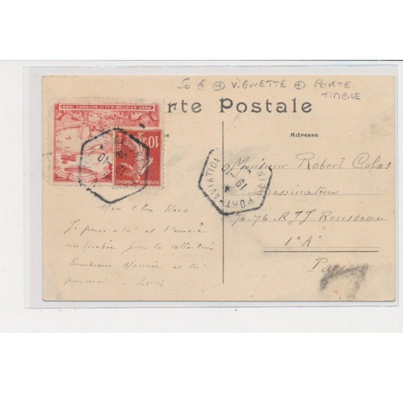 PORT AVIATION JUVISY - De Lambert sur biplan Wright en plein vol - Vignette - Porte timbre - très bon état