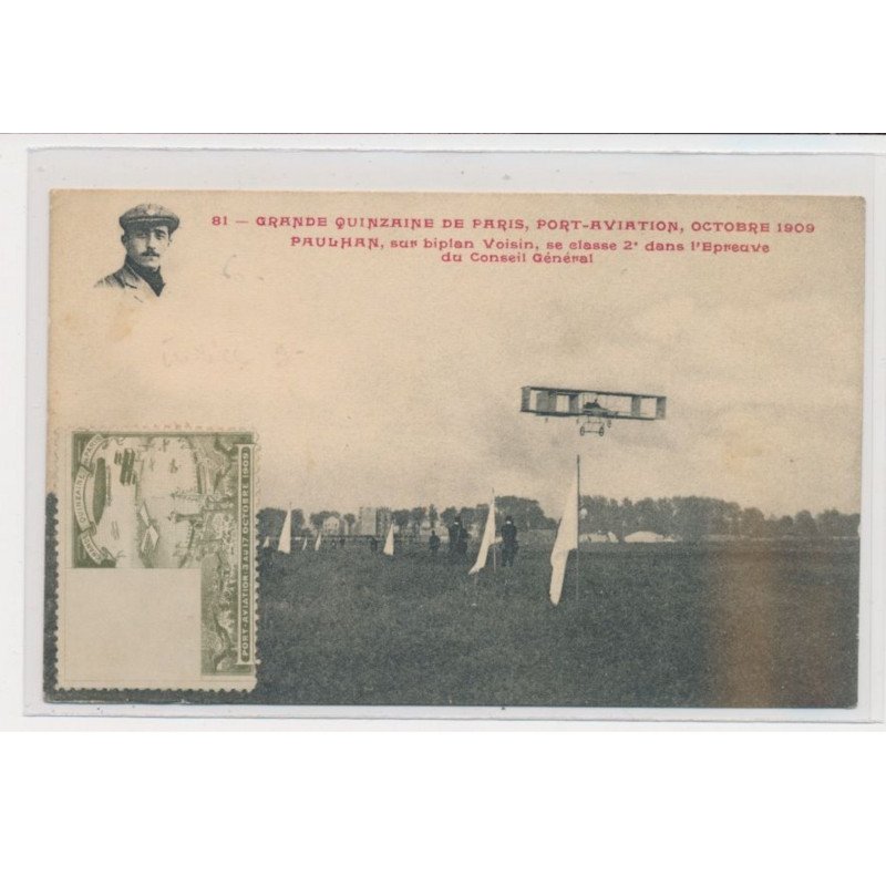 PORT AVIATION JUVISY - Vignette - Grande quinzaine de Paris - Paulhan - Octobre 1909 - très bon état