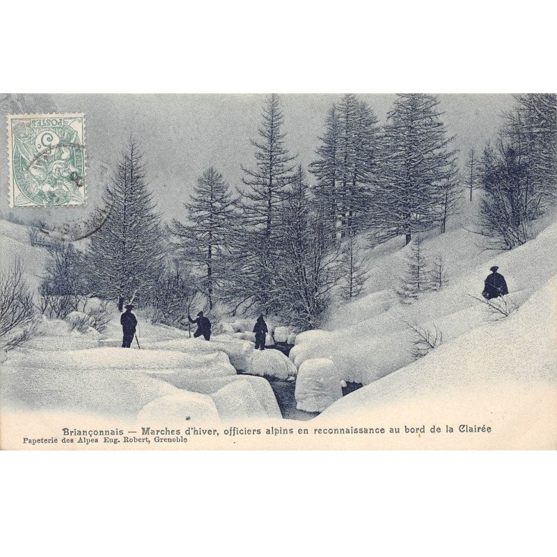 Briançonnais - Marche d'hiver, Officiers alpins en reconnaissance au bord de la Clairée - très bon état
