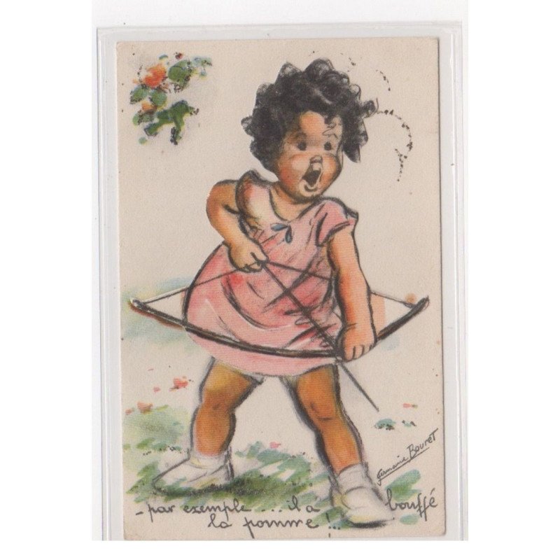 BOURET Germaine : cpa avec collage (systeme - série 631 - tir a l'arc) (ex-collection Amigon) - bon état (pli d'angle)