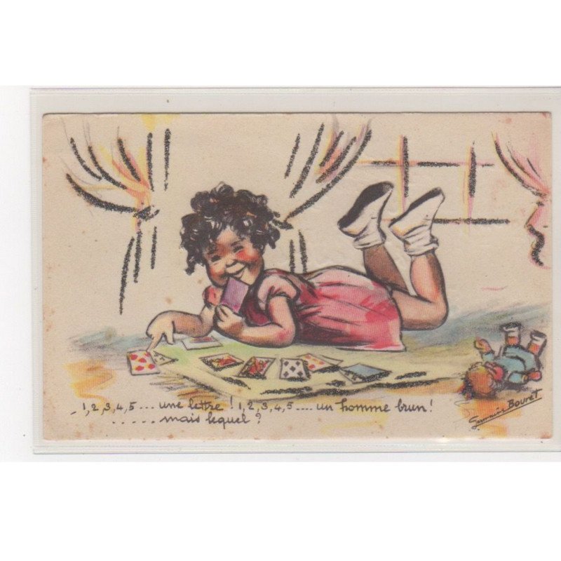 BOURET Germaine : cpa avec collage (systeme - série 681) (ex-collection Amigon) - état (traces)