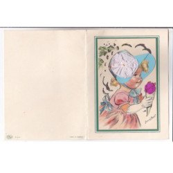 BOURET Germaine : carte de voeux avec collage (systeme -  série 646 ) (ex-collection Amigon) format 13x17cm sur 4 volets