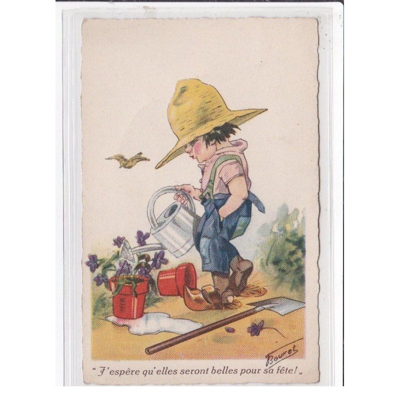 BOURET Germaine : "j'espère qu'elles seront belles pour sa fête!" série 1979 (ex-collection Amigon) - très bon état