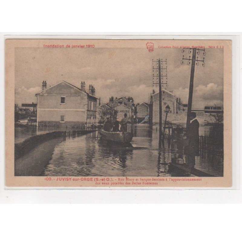 JUVISY : inondations 1910 : rue Blazy et barque destinée à l'approvisionnement des eaux potables ... - très bon état