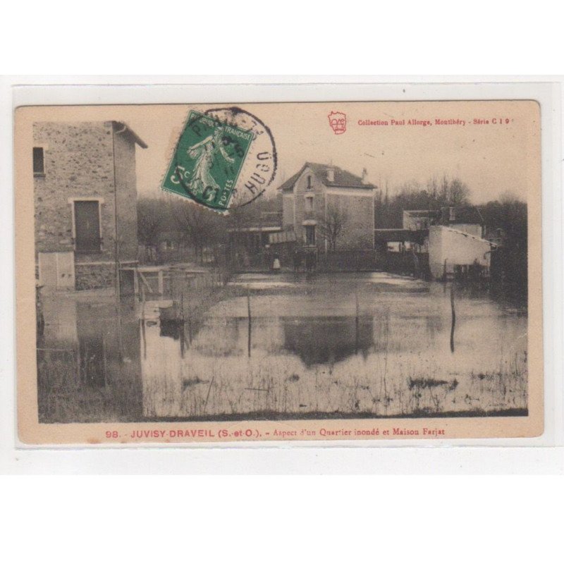 JUVISY : inondations 1910 : aspect d'un quartier inondé et maison Farjat - très bon état