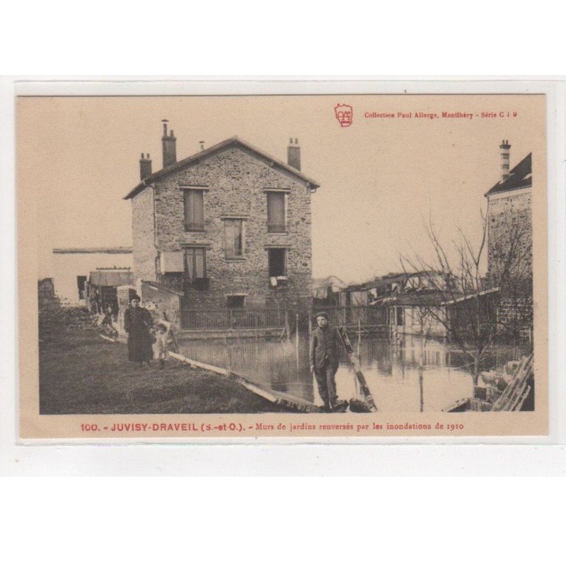 JUVISY : inondations 1910 : murs de jardins renversés - très bon état