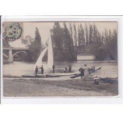 RUEIL MALMAISON : lot de 2 cartes photo (pont du chemin de fer) - scène nautique - très bon état