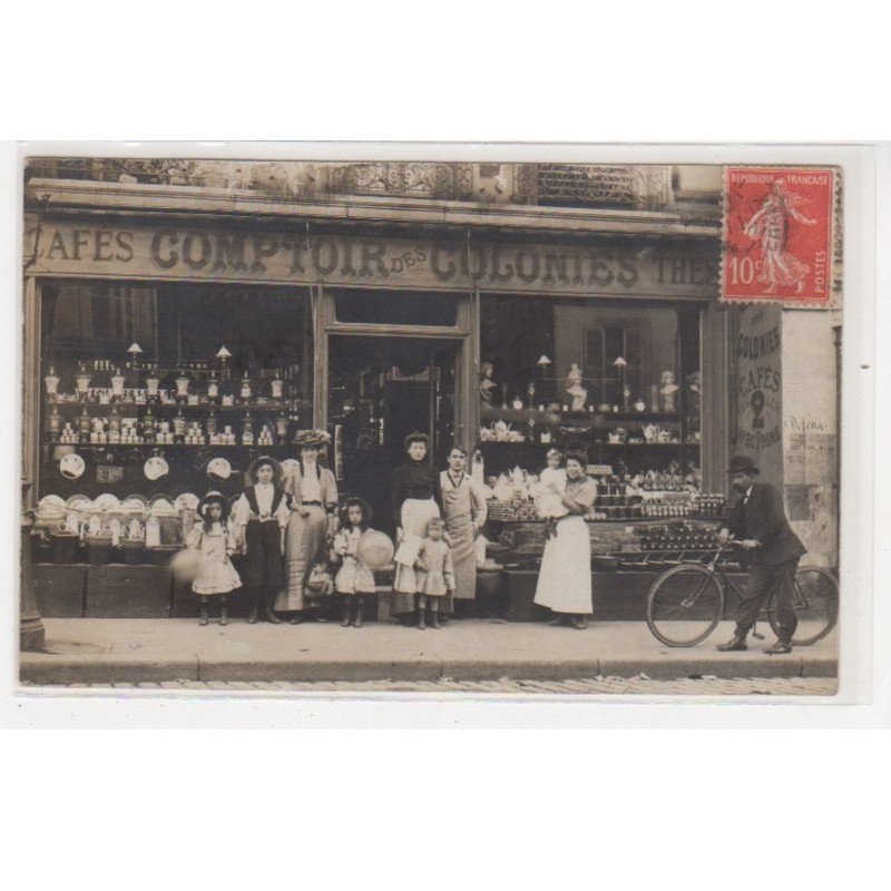 PARIS 12ème : carte photo du magasin de cafés et thés "au Comptoir des Colonies" au 284 rue de Charenton - très bon état PARIS 12ème : carte photo du magasin de cafés et thés "au Comptoir des Colonies" au 284 rue de Charenton - très bon état