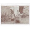 Cachet de la Sarthe : carte photo de deux enfants (laveuses - lessive - travail) - très bon état