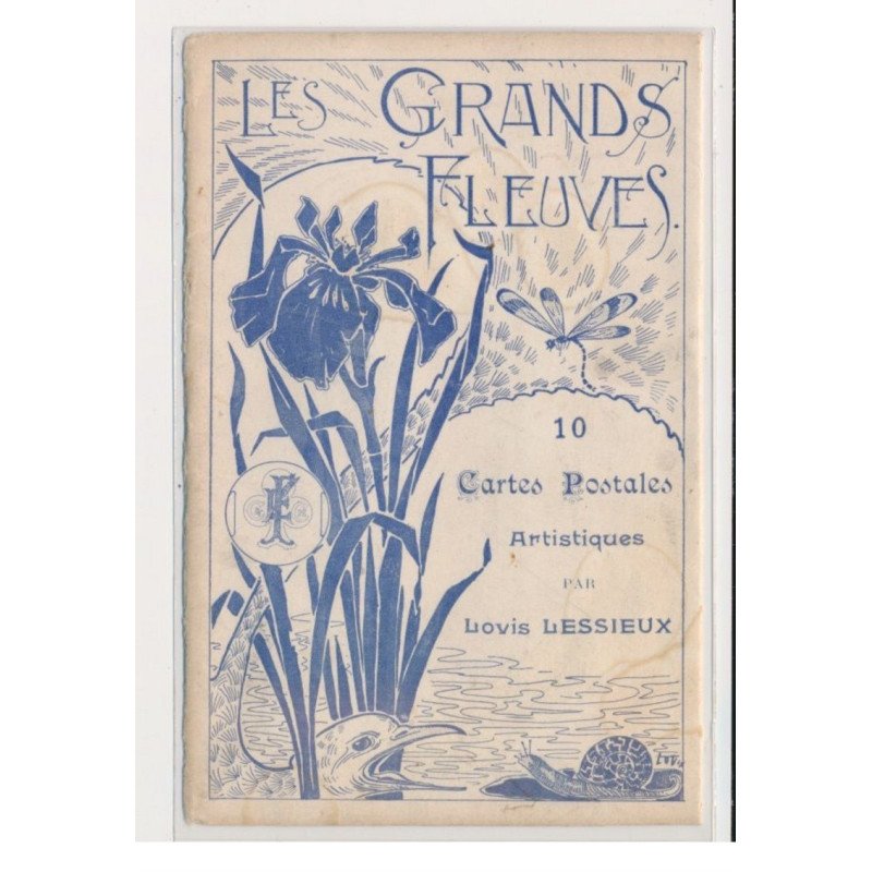 LESSIEUX Louis : série de 10 cartes postales "les Grands Fleuves" avec la pochette complète (Art Nouveau)- très bon état