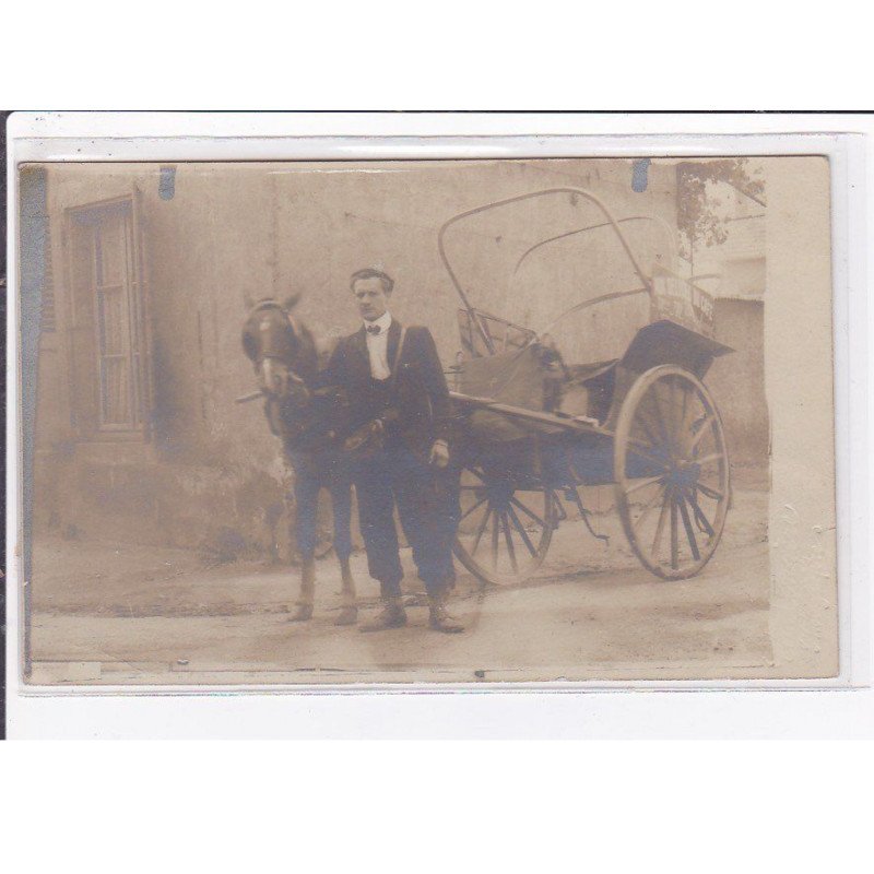 Environs de ROANNE : carte photo d'un attelage de livraison "au délice du café" (photo Longere) - très bon état