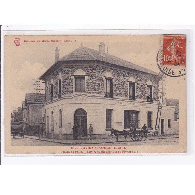 JUVISY sur ORGE : inondation 1910 - bureau de Poste - service public repris le 18 février 1910 - très bon état