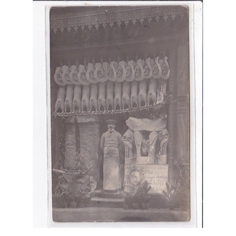 PARIS 6ème : carte photo de la boucherie CORICON? au 21 rue Saint SEVERIN - bon état