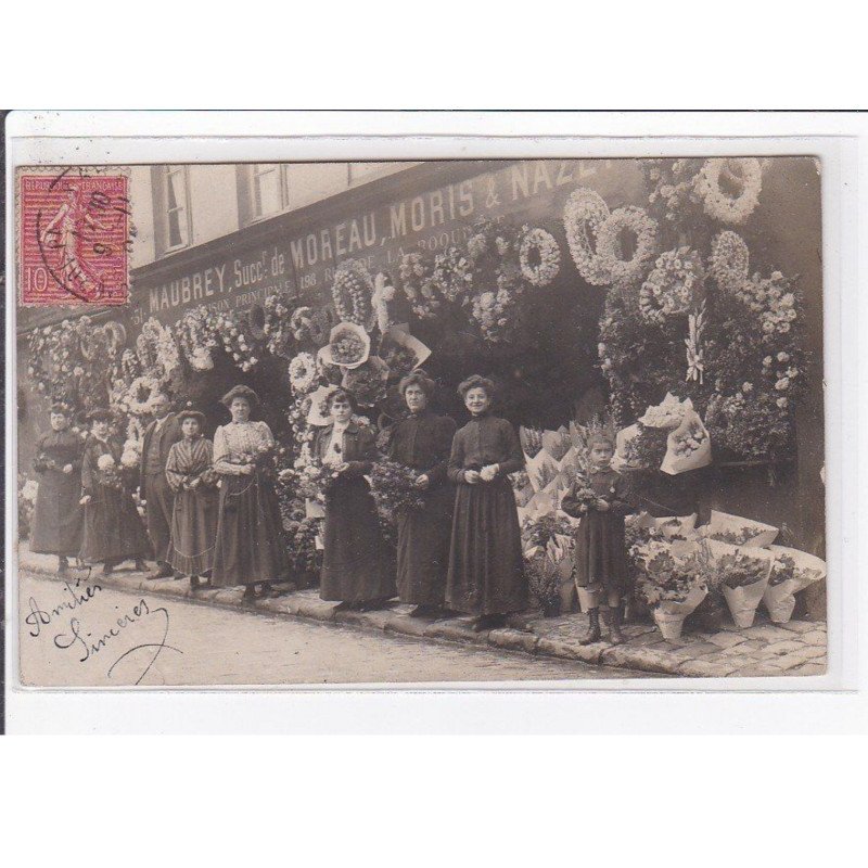 PARIS 11ème : carte photo du fleuriste MAUBREY au 169 rue de la Roquette - très bon état