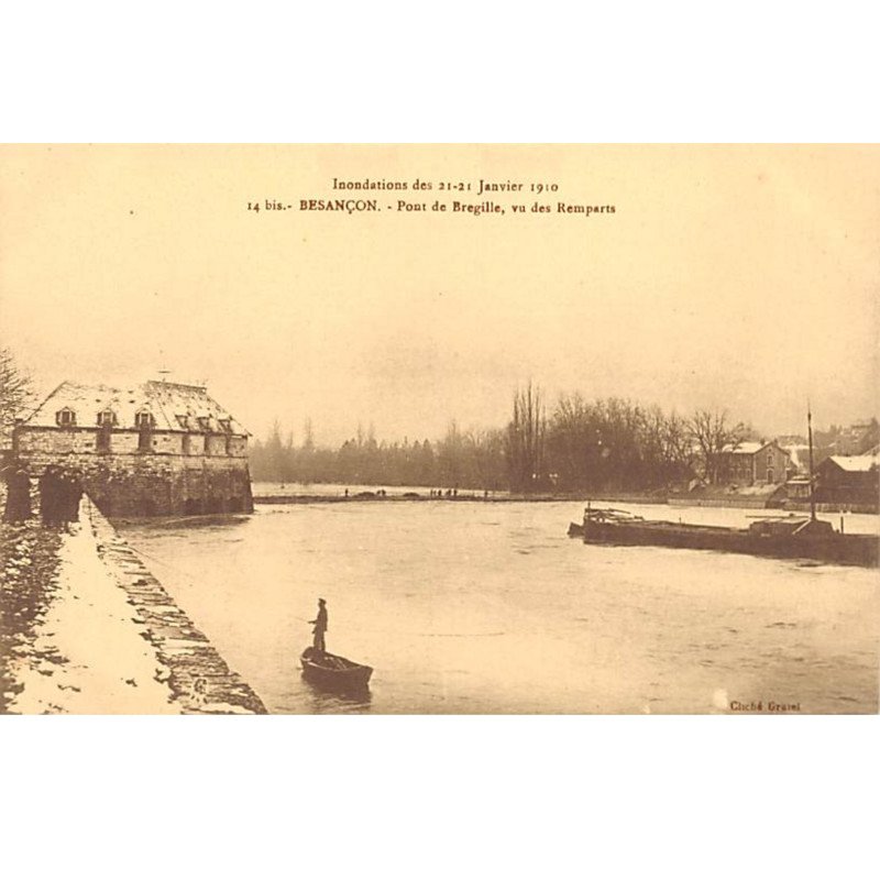 BESANCON - Inondations des 20 21 Janvier 1910 - Pont de Bregille,vu des Remparts - très bon état