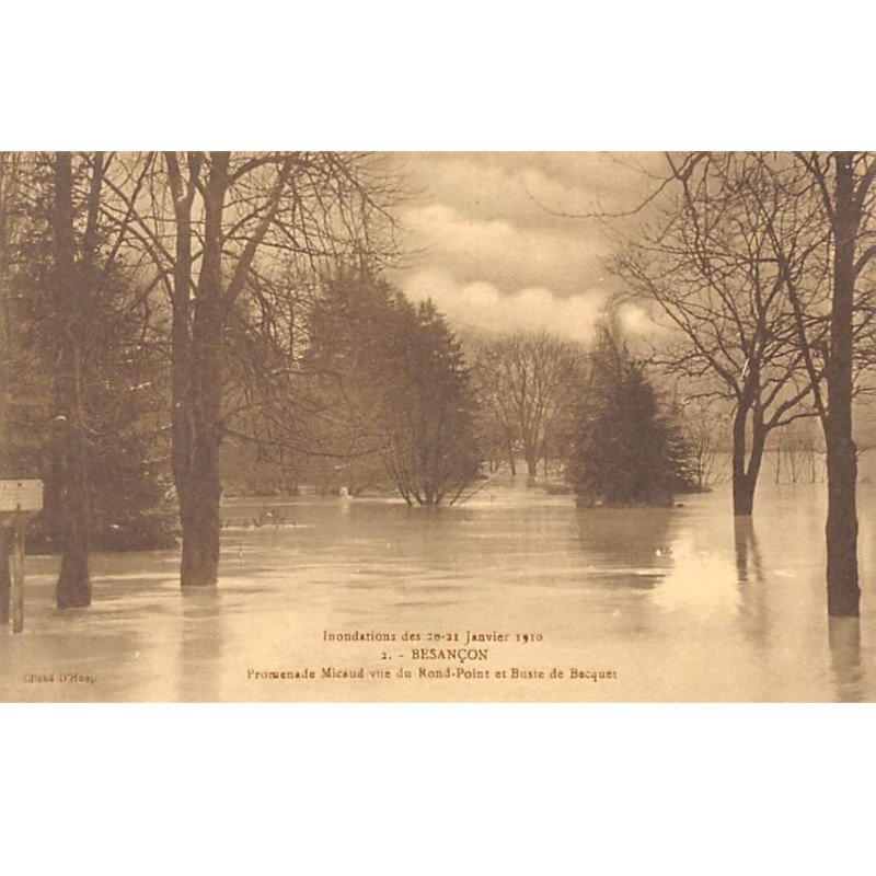 BESANCON - Inondations des 20 21 Janvier 1910 - Promenade Micaud vue du Rond Point - très bon état