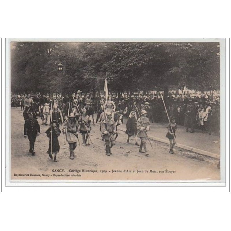 NANCY : cortège historique, 1909 - Jeanne d'Arc et Jean de Metz, son écuyer - très bon état